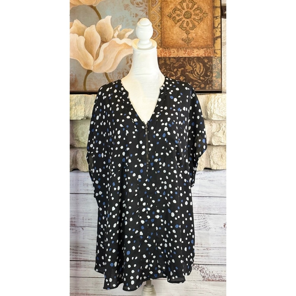 Torrid Black White Blue Polka Dot Zip Front Harper Blouse Size 3X